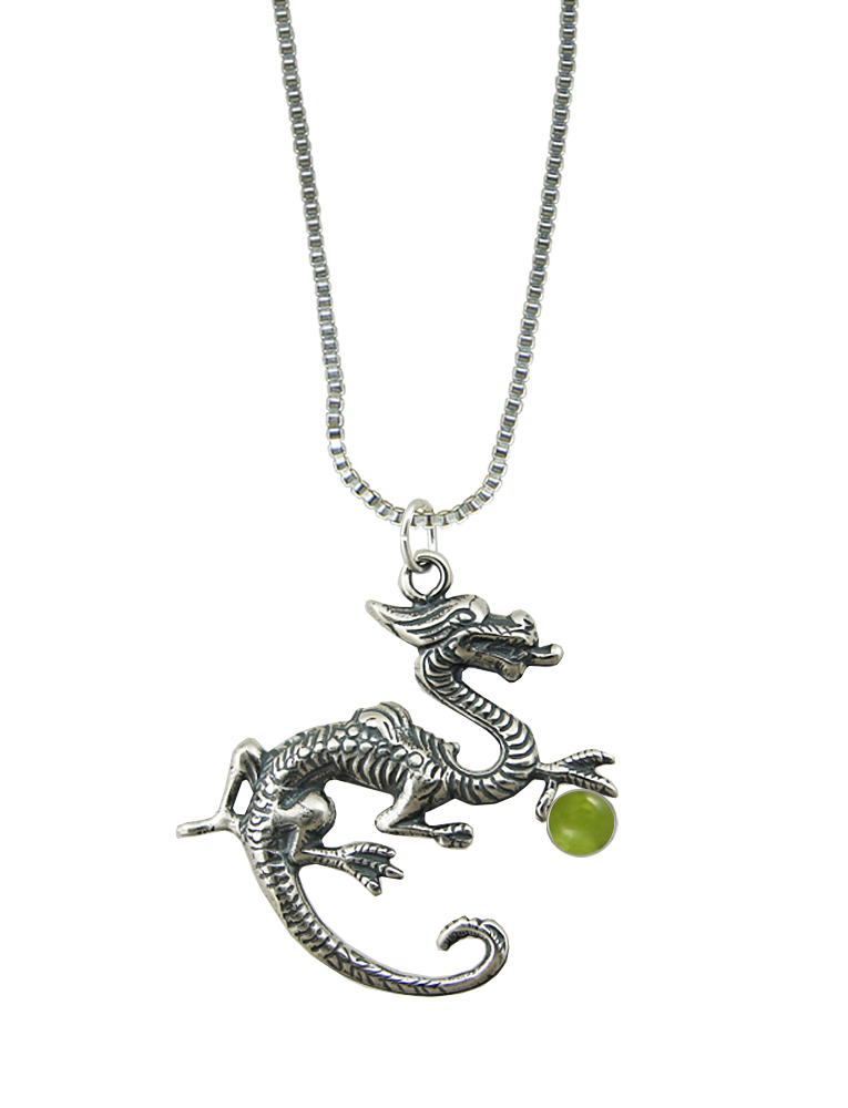Sterling Silver Sage Dragon Pendant With Peridot